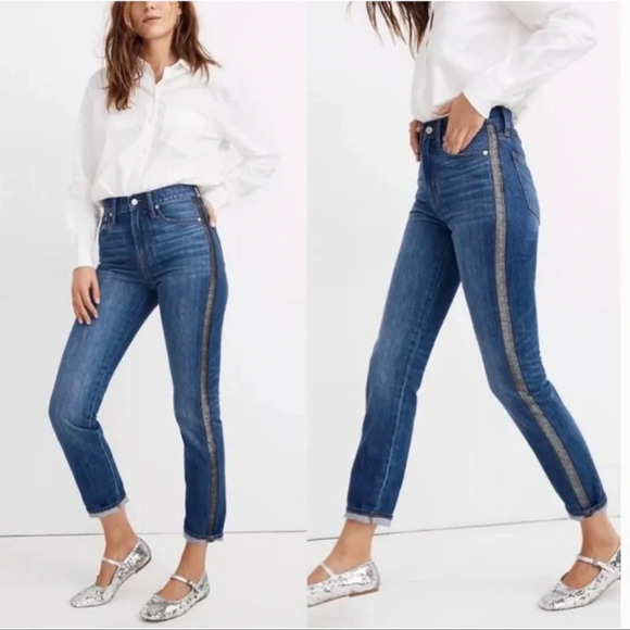 Madewell Perfect Vintage Metallic Tuxedo Stripe Jeans, size 26 - Picture 1 of 5